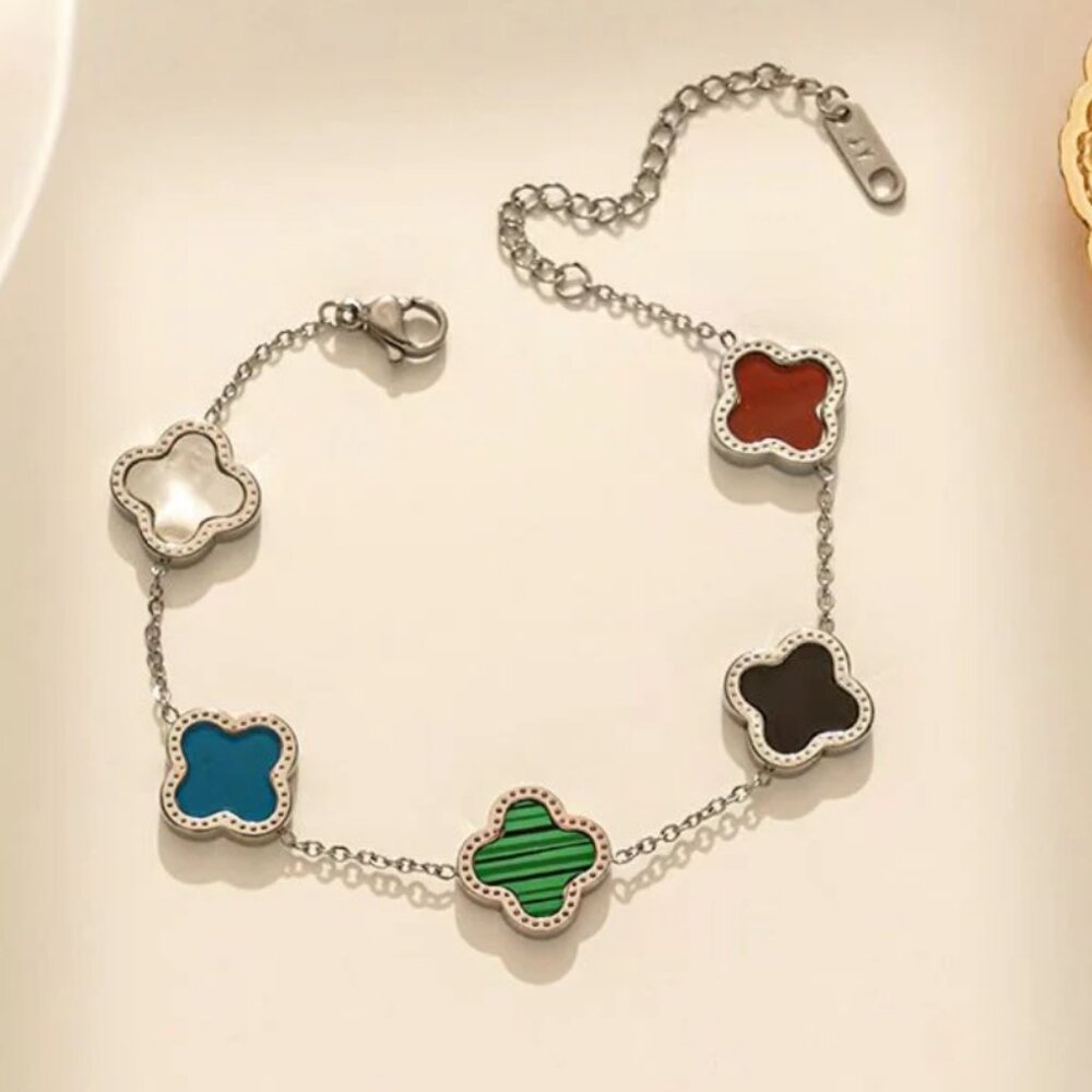 Double sided clover silver bracelet